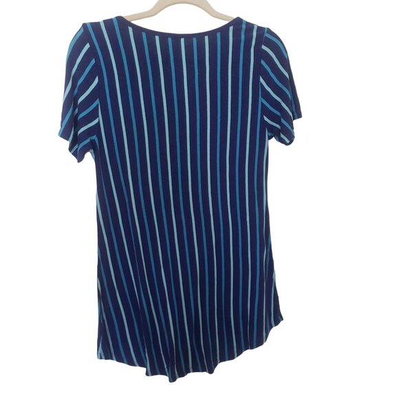 LuLaRoe Patrick Top Womens Size S Blue White Striped High Low Hem Tunic Tee - Picture 2 of 4